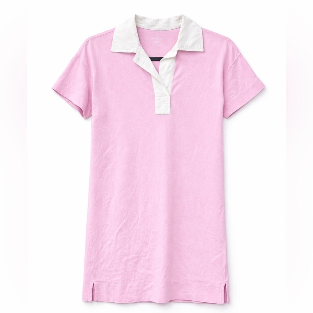 Everlane organic cotton Shirt Dress Polo Pink Collar Preppy Natural Fibers